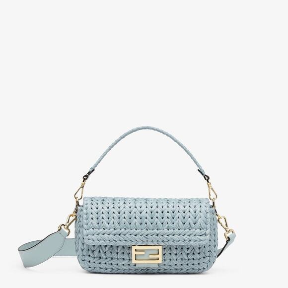Fendi Iconic Medium Baguette Bag Light Blue Raffia Interlace Leather – NWT - Picture 1 of 10